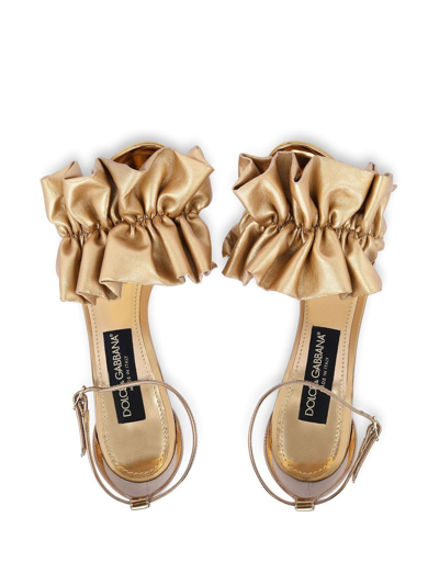 Dolce & Gabbana 105mm Metallic Ruffle Ankle-strap Sandals In Neutrals