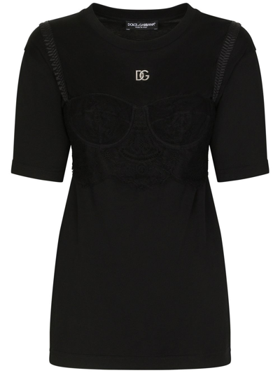 Shop Dolce & Gabbana Bralette-detailed Short Sleeved T-shirt In Black