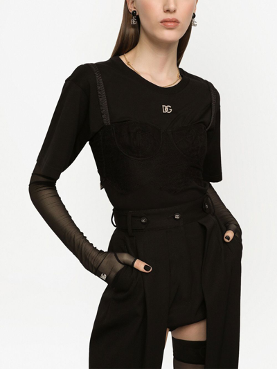 Dolce & Gabbana Bralette-detailed Short Sleeved T-shirt In Black