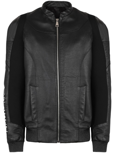 Shop Balmain Logo-printed Leather Bomber Jacket In Black