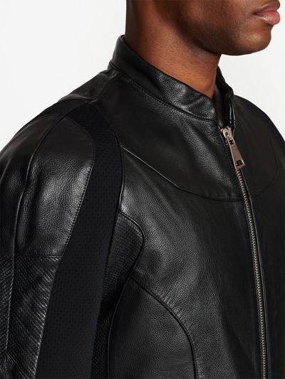 Shop Balmain Logo-printed Leather Bomber Jacket In Black