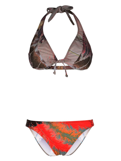 Shop Roberto Cavalli Graphic-print Halterneck Bikini In Multicolour