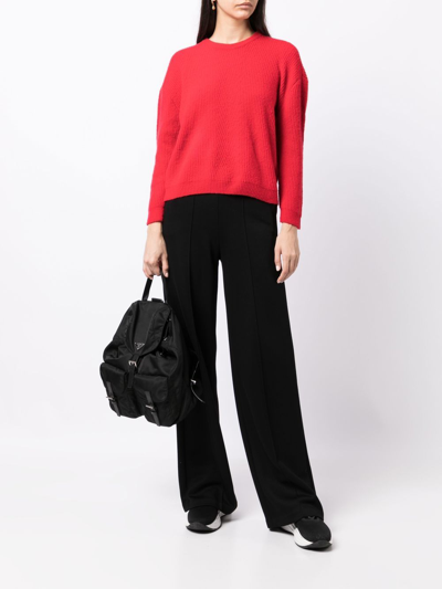Shop Emporio Armani Ribbed-knit Drop-shoulder Jumper In Red