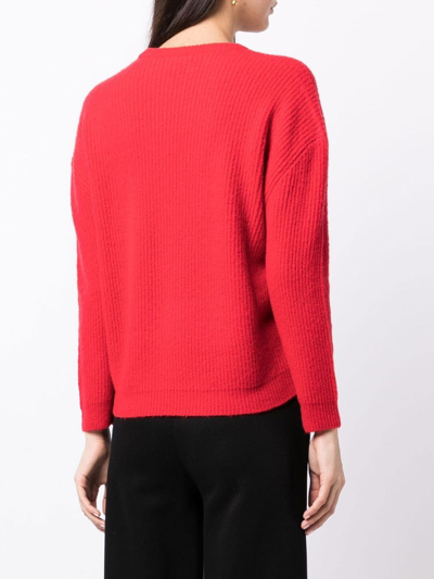 Shop Emporio Armani Ribbed-knit Drop-shoulder Jumper In Red