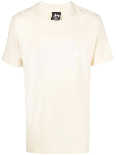 Shop Stussy Crew-neck Logo T-shirt In Neutrals