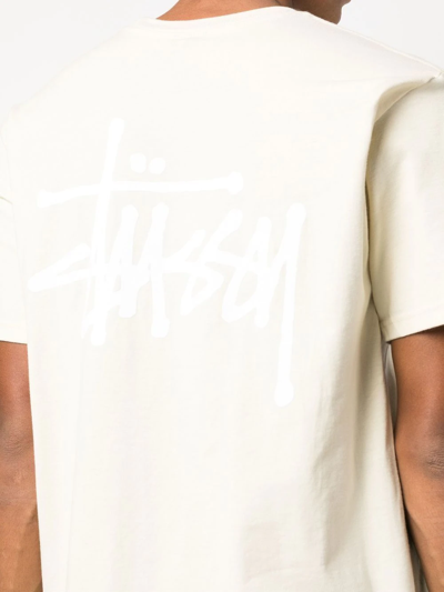 Shop Stussy Crew-neck Logo T-shirt In Neutrals