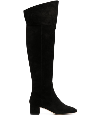 Aeyde Letizia 45mm Thin Block Square In Leathertoe Over The Knee Boot In Black