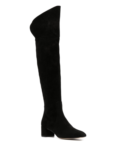Aeyde Letizia 45mm Thin Block Square In Leathertoe Over The Knee Boot In Black