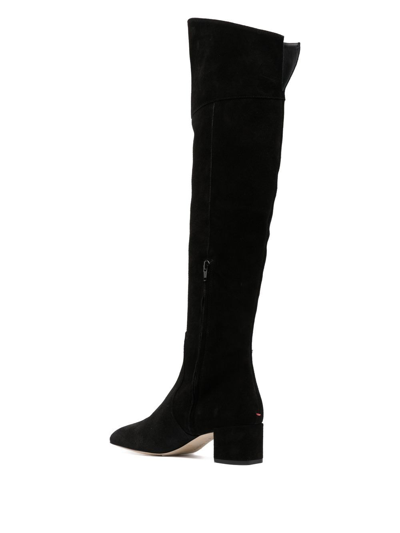 Aeyde Letizia 45mm Thin Block Square In Leathertoe Over The Knee Boot In Black