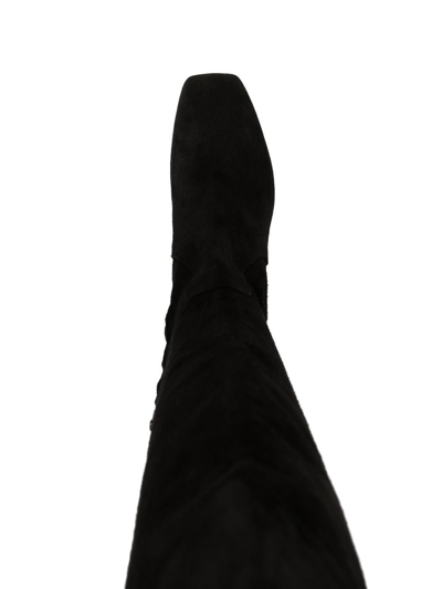 Aeyde Letizia 45mm Thin Block Square In Leathertoe Over The Knee Boot In Black
