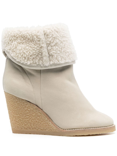 Shop Isabel Marant Faux Shearling-lined Wedge Boots In Neutrals