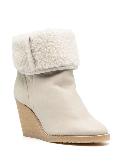 Shop Isabel Marant Faux Shearling-lined Wedge Boots In Neutrals