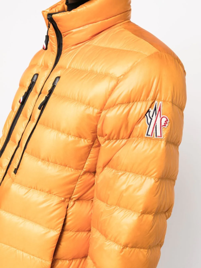 Shop Moncler Logo-patch Padded Down Jacket In Orange