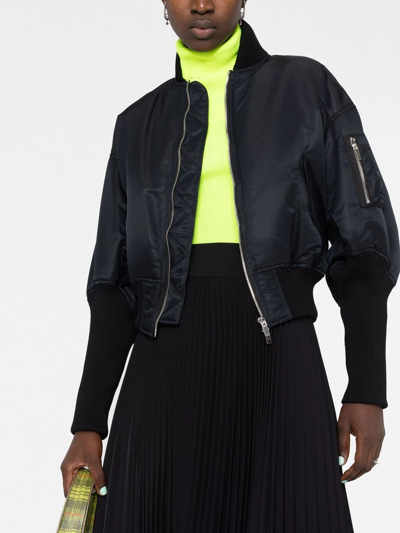 Shop Comme Des Garçons Cropped Puff-sleeve Bomber Jacket In Black