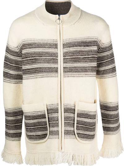 Shop Junya Watanabe Stripe-pattern Zip-up Cardigan In Neutrals
