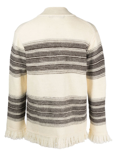 Shop Junya Watanabe Stripe-pattern Zip-up Cardigan In Neutrals