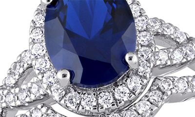 Shop Delmar Sterling Silver Oval Cz Ring In Blue