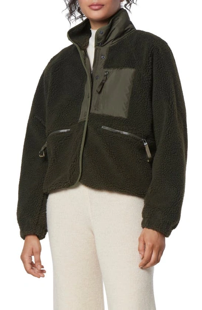 Shop Marc New York Mixed Media Fleece Zip Jacket In Olive