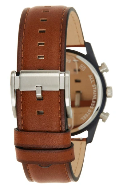 Shop Fossil Sullivan Multifunction Leather Strap Watch, 44mm In Blue