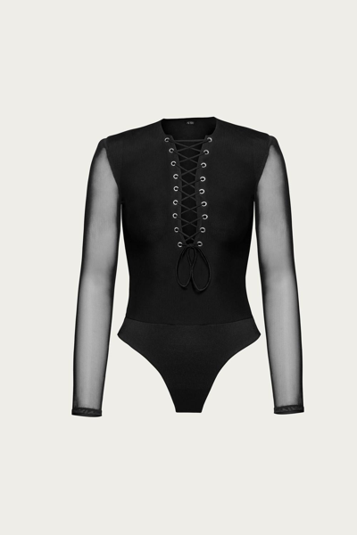 Shop Afrm Edie Bodysuit In Noir In Black