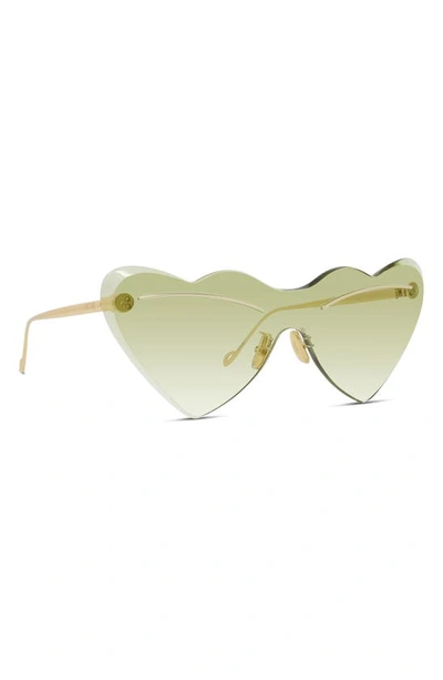 Shop Loewe Heart Shaped Sunglasses In Shiny Endura Gold / Green