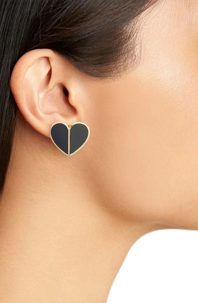 Kate Spade Gold-tone Heart Stud Earrings In Black | ModeSens