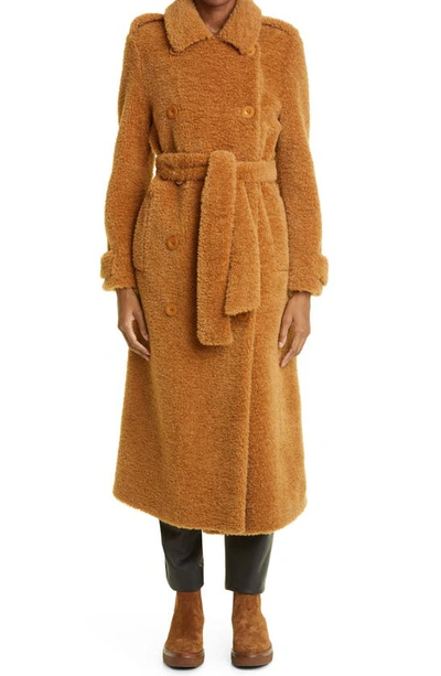 Shop Stand Studio Towa Double Breasted Belted Faux Fur Trench Coat In Nougat