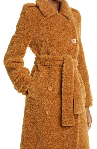 Shop Stand Studio Towa Double Breasted Belted Faux Fur Trench Coat In Nougat