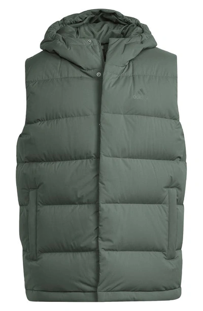Shop Adidas Originals Helionic 600 Fill Power Down Vest In Green Oxide