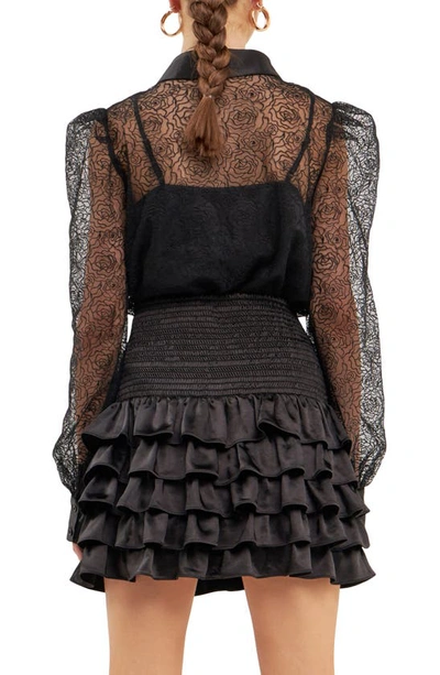 Endless Rose Embroidered Floral Button Up Shirt In Black