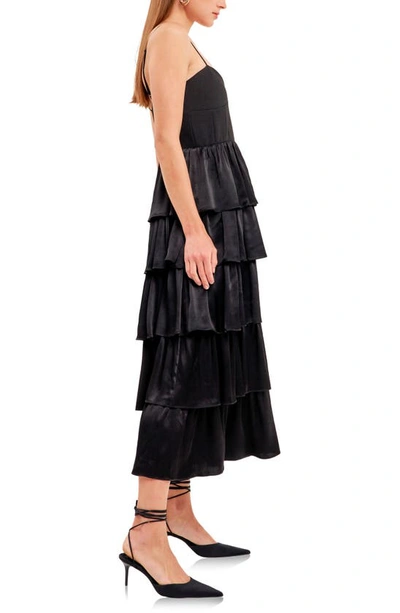 Endless Rose Tiered Sweetheart Neck Midi Dress In Black