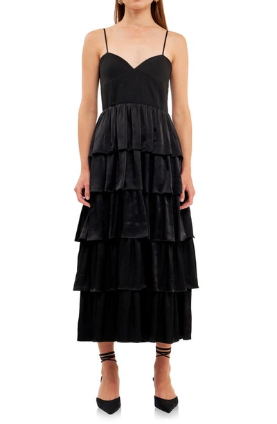 Endless Rose Tiered Sweetheart Neck Midi Dress In Black