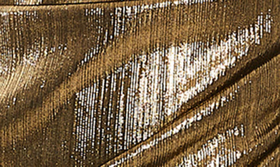 Shop Ieena For Mac Duggal Metallic Draped Asymmetric Sheath Gown In Antique Gold