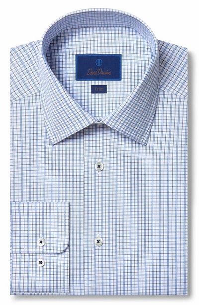 Shop David Donahue Trim Fit Check Cotton Dress Shirt In White/ Blue
