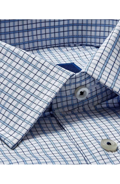 Shop David Donahue Trim Fit Check Cotton Dress Shirt In White/ Blue