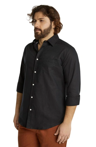 Shop Johnny Bigg Anders Linen Blend Button-up Shirt In Black