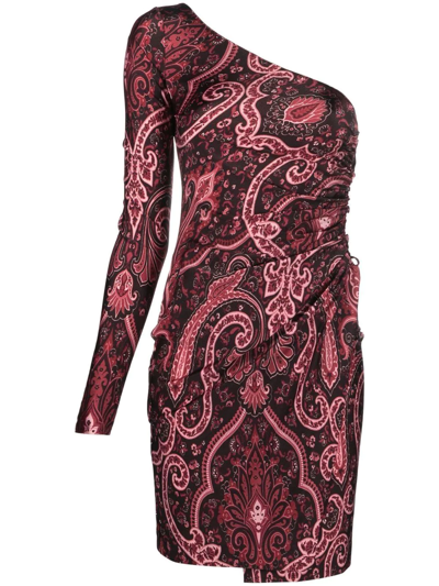 Shop Etro One Shoulder Paisley Print Dress In Red