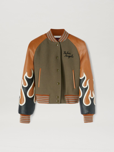 Shop Palm Angels Flame-print Bomber Jacket In Green