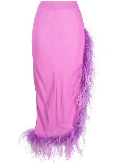 Shop Giuseppe Di Morabito Midi Skirt With Feather Detail In Pink & Purple