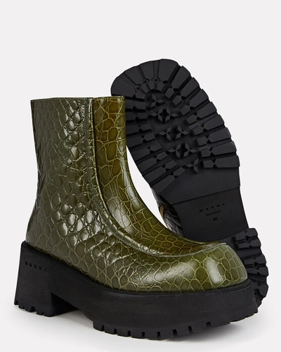 Shop Marni Chunky Croc-effect Leather Chelsea Boots In Green