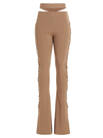 Shop Andreädamo Cut Out Pants With Lacing In Beige