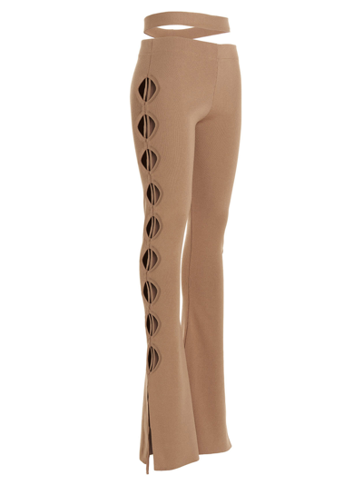 Shop Andreädamo Cut Out Pants With Lacing In Beige