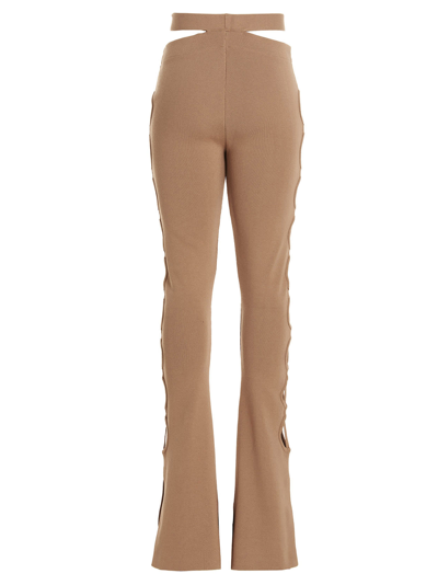 Andreädamo Flared Trousers With Cut-out And Ribbed Texture In Beige