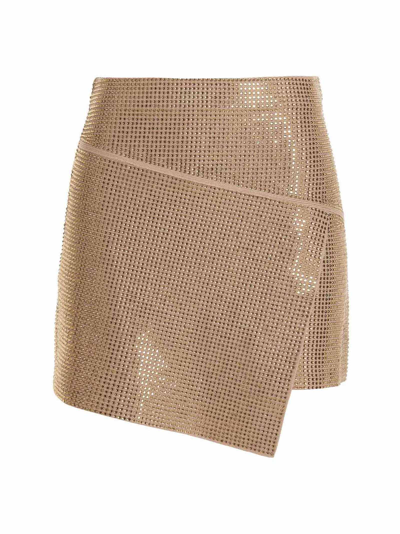 Andreädamo Crystal-embellished Asymmetric Wrap Skirt In Beige