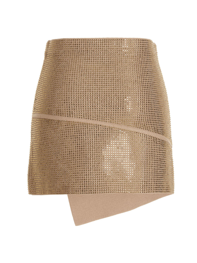 Shop Andreädamo Sequin Knit Skirt In Beige