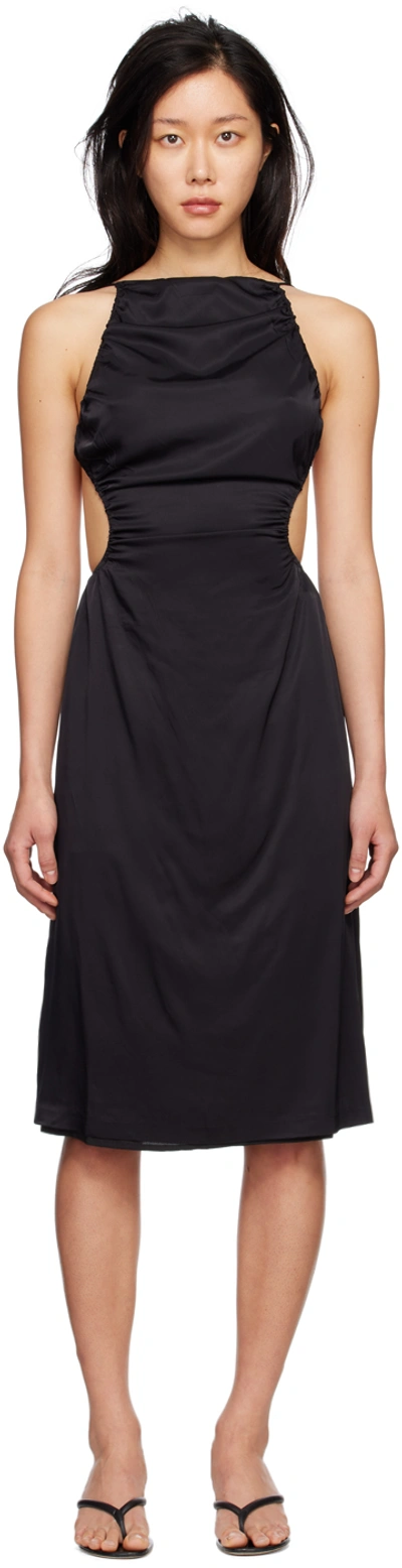 Third Form Black Drawn Out Midi Dress In Black