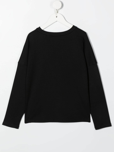 Shop Givenchy Kids Black Long Sleeve T-shirt With Rhinestone Logo In Nero