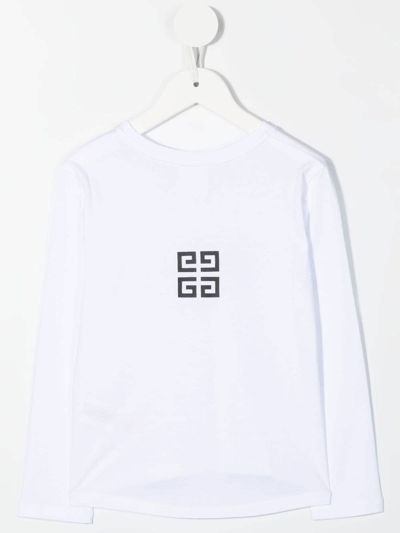 Shop Givenchy Kids White Long Sleeve T-shirt With Signature And Logo In Bianco