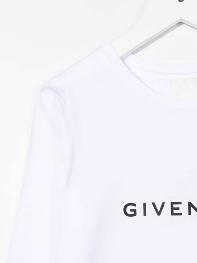 Shop Givenchy Kids White Long Sleeve T-shirt With Signature And Logo In Bianco