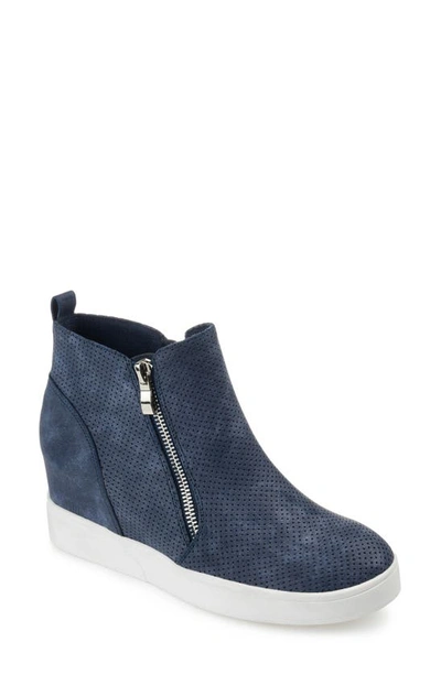 Shop Journee Collection Pennelope Wedge Sneaker In Blue